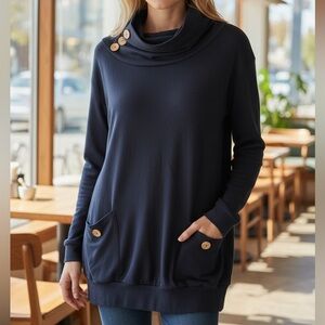 LEVACA Navy Button-Accent Sweater XL